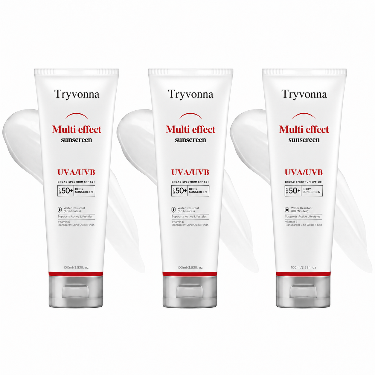 Tryvonna Multi-Effect Sunscreen SPF 50+ – Broad Spectrum UVA/UVB Protection, Water-Resistant, Vitamin E Infused