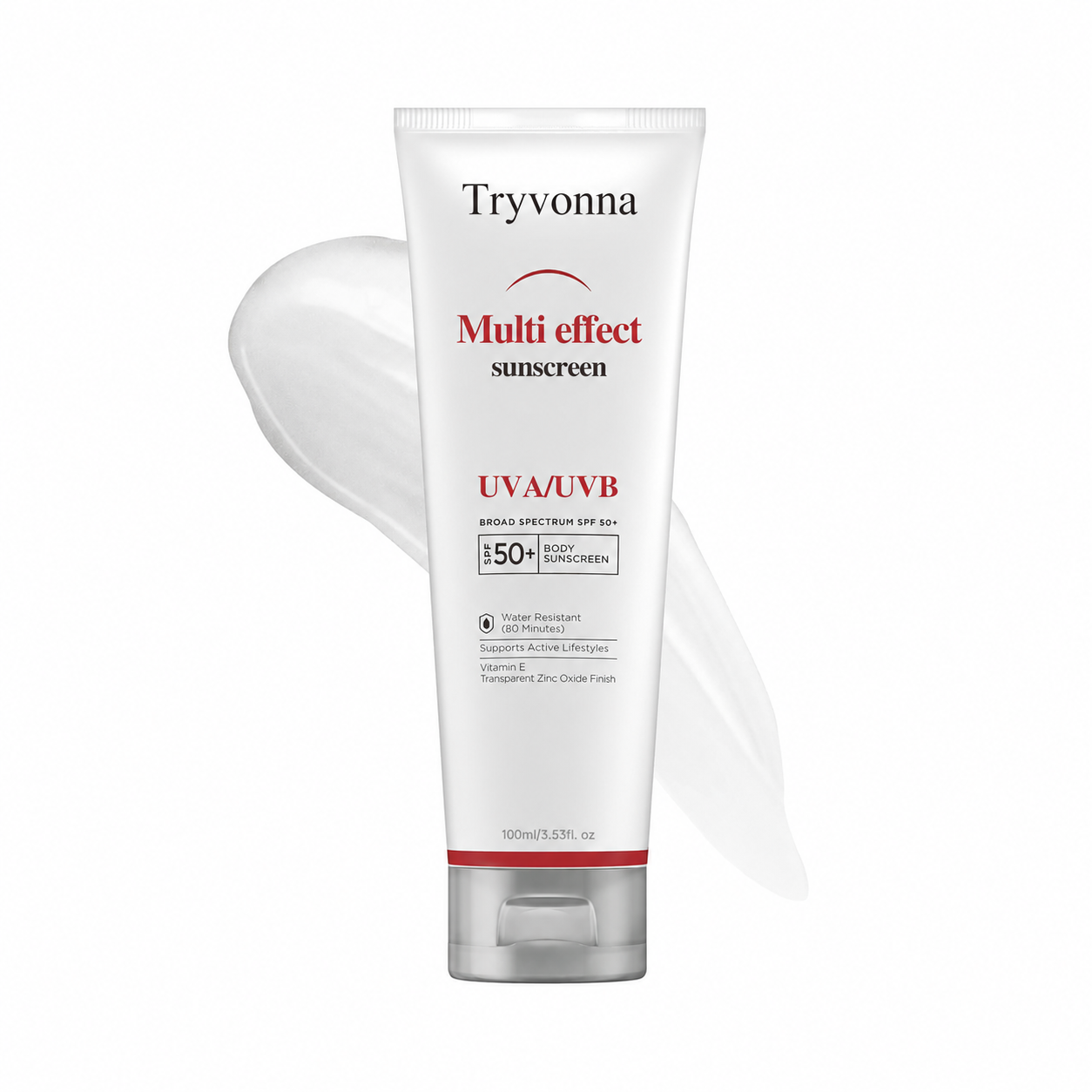Tryvonna Multi-Effect Sunscreen SPF 50+ – Broad Spectrum UVA/UVB Protection, Water-Resistant, Vitamin E Infused