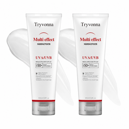 Tryvonna Multi-Effect Sunscreen SPF 50+ – Broad Spectrum UVA/UVB Protection, Water-Resistant, Vitamin E Infused