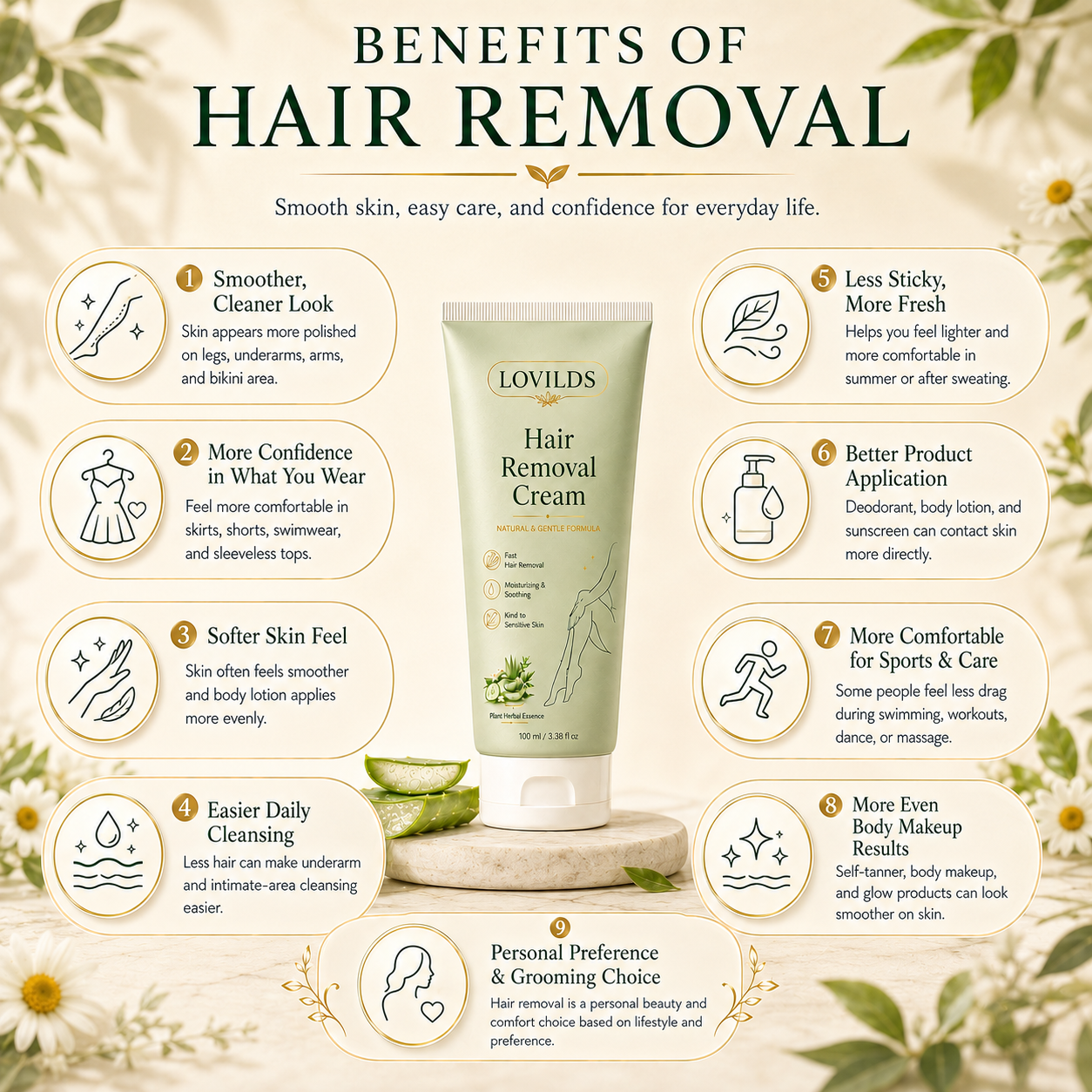 LAST DAY - BUY 1 GET 1 FREE Natural Gentle Hair Removal Cream | For Women & Men, Sensitive Skin