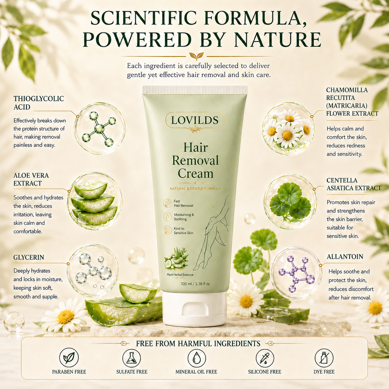 LAST DAY - BUY 1 GET 1 FREE Natural Gentle Hair Removal Cream | For Women & Men, Sensitive Skin