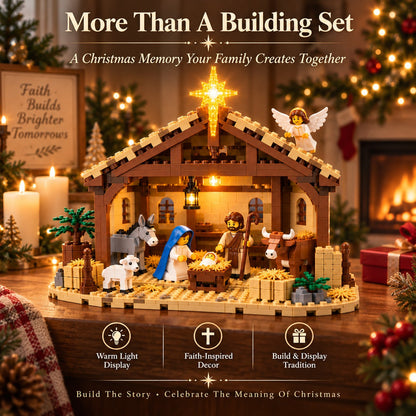 Nativity Story Building Brick Set with Light-Up Bethlehem Star – Christmas Nativity Scene