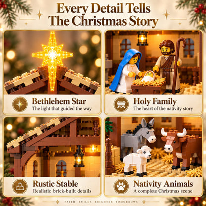 Nativity Story Building Brick Set with Light-Up Bethlehem Star – Christmas Nativity Scene